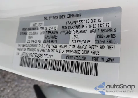 2022 Mazda Cx-9 Touring z USA, uszkodzony, nr VIN JM3TCBCY6N0604846